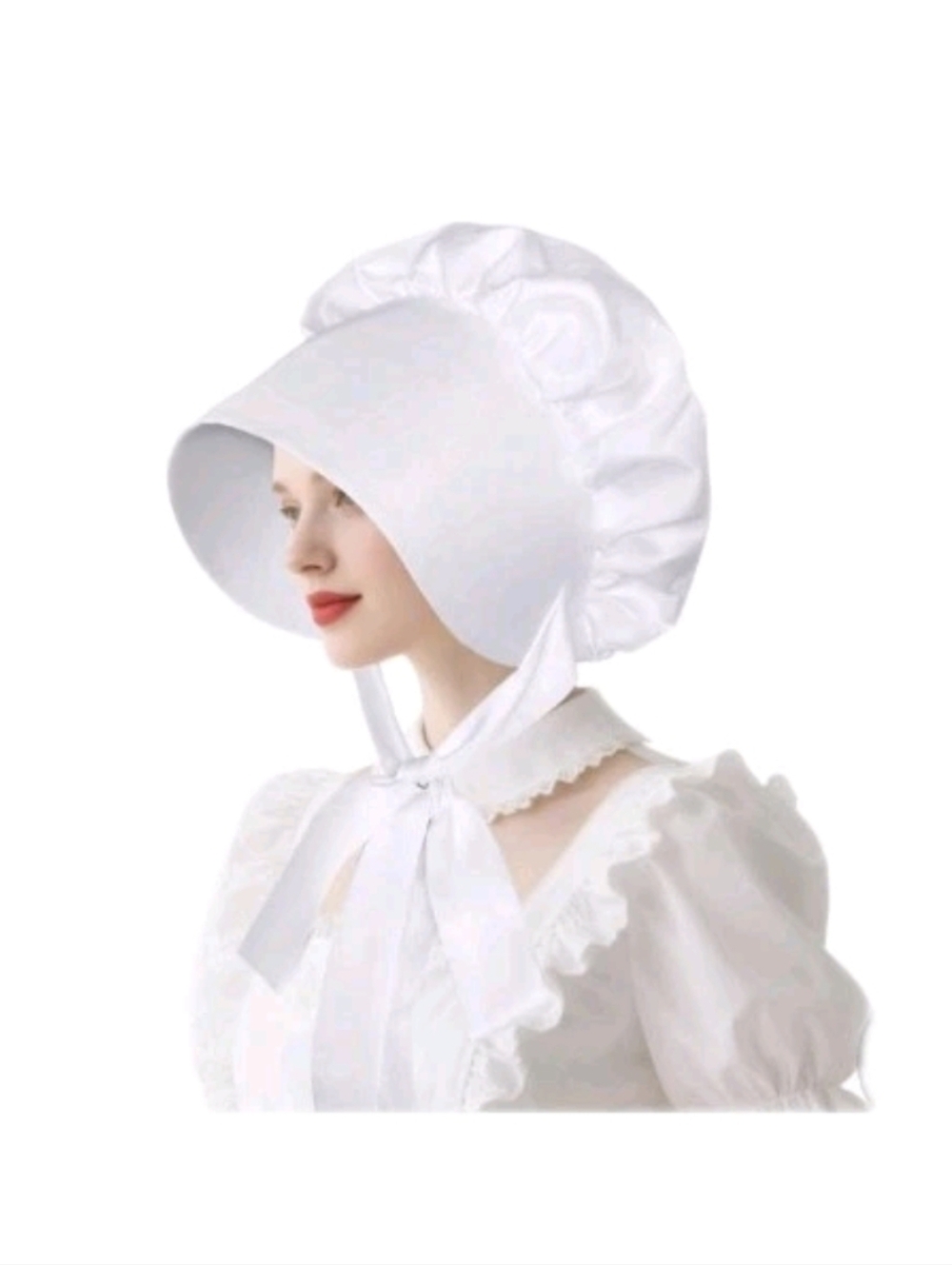 Colonial Mob Bonnet With Wide Brim And Under Chin Ties White EUC